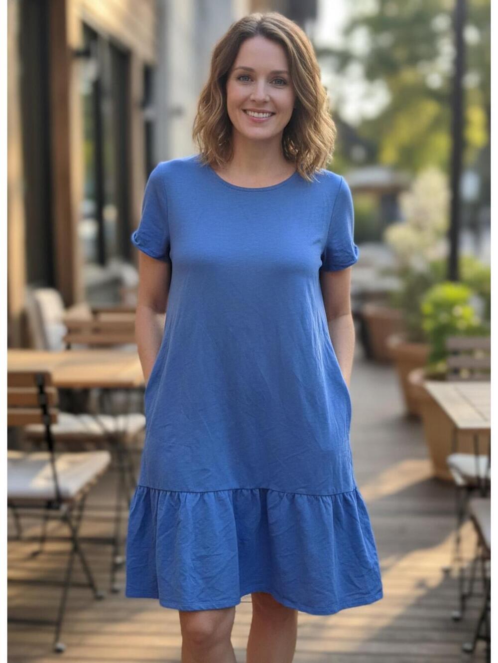 J. Jill Casual Blue Dropped Waist Dress Large Pockets